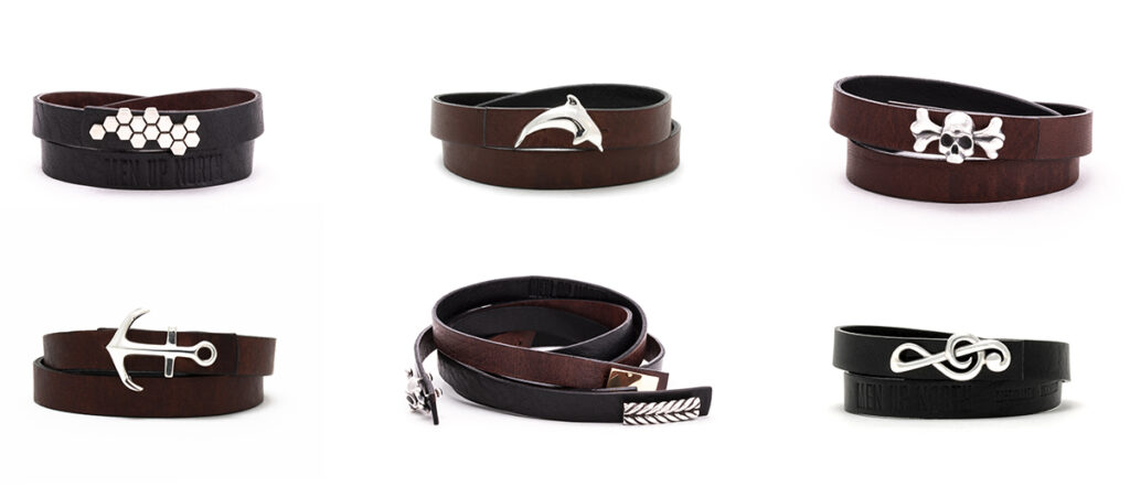 Leather bracelets with detachable sterling silver locks from Men Up North 